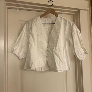 White Embroidered Button-Up Blouse